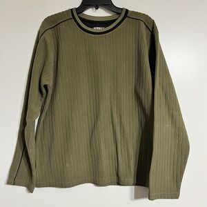 Fahrenheit Men's Long Sleeve Fleece Ribbed Pullover Sweatshirt Green Size Medium